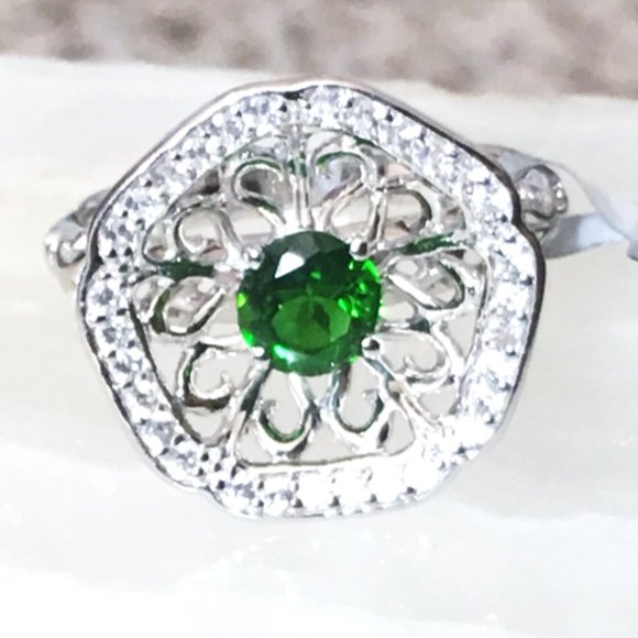Chrome Diopside Nest Ring .925 Sterling Silver Natural Gemstones Concave - Picture 15 of 16